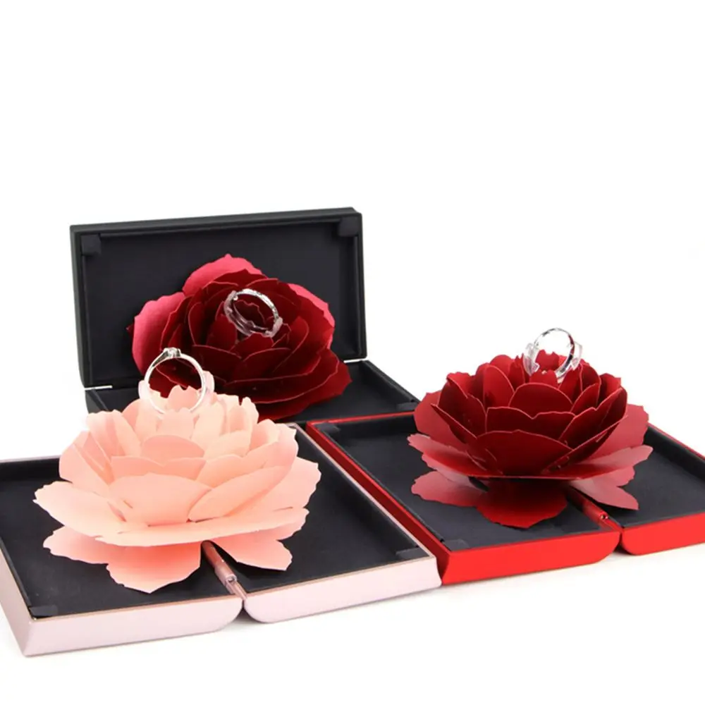 Hot Sale Unique Rose Wedding Engagement Rings Box Surprise Jewelry Storage Holder Valentine's Day Best Gift Boxes for Women Girl