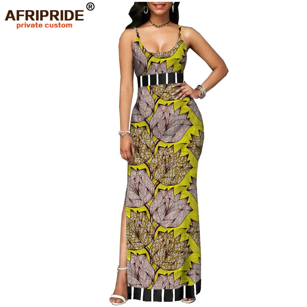 Весеннее платье в африканском стиле для женщин AFRIPRIDE, на заказ, Базен Ричи, без рукавов, до щиколотки, с разрезом по бокам, женское платье A1825112 - Цвет: 345X