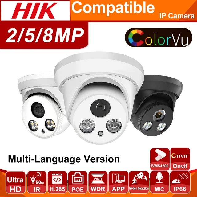 $US $43.48 Hikvision Compatible 8MP Dome POE IP Camera Home Security CCTV Camera 5MP HD IR 30m  H.265 P2P Plug&play ColorVu IPC