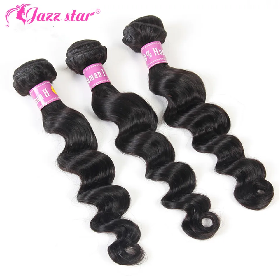 Brazilian Loose Deep Wave Bundles with Frontal Closure Middle Ratio100% Human Hair Bundles with Closure Non-Remy Jazz Star Hair
