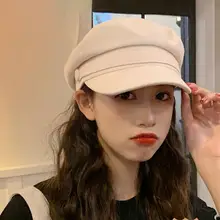 

Women Beret Vintage Style Fine Texture Solid Color 8-Panel Paperboy Cap for Party