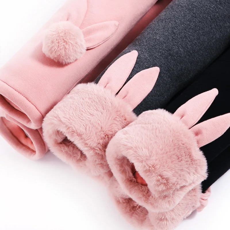 -30 Degrees Kids Long Pants for Girls Warm Legging Three-Layer Golden Flannel Cotton Pants Cartoon Rabbit Thickened Trousers