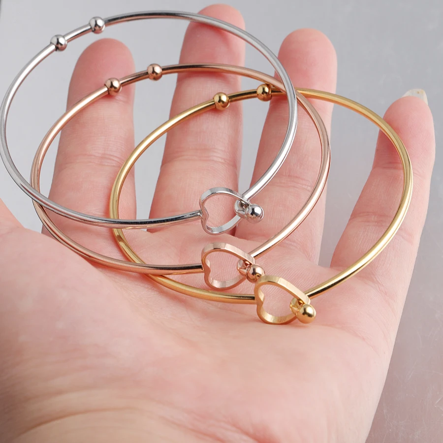 Fnixtar 2mm Thickness Wire Bangle Stainless Steel Open Love Heart Bracelets Bangle  60mm 10piece/lot 6