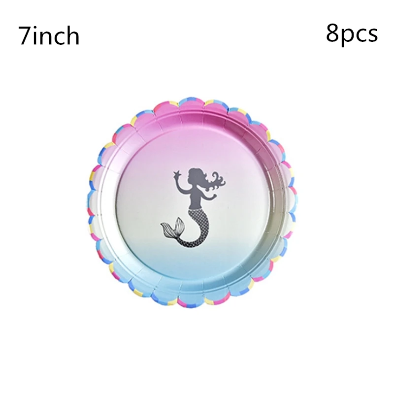 

7inch Mermaid Plate Paper Cup Paper Napkin Mermaid Party Package Birthday Decoration Disposable Tableware Kids Party Girls Party