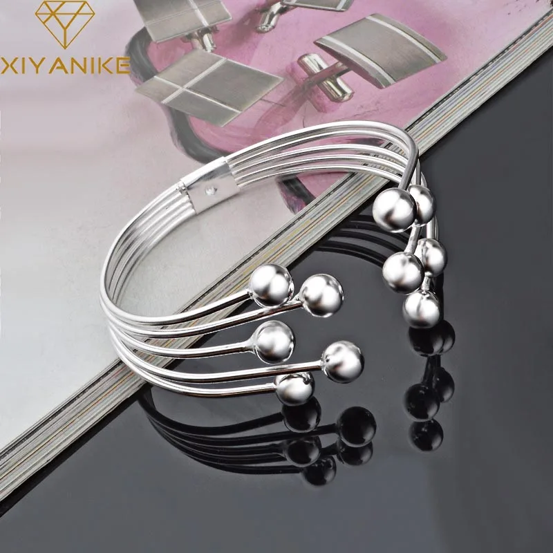 

XIYANIKE 925 Sterling Silver Hot Fashion 8M Bead Bangles & Bracelet For Women Lovers Classic Simple Handmade Jewelry Adjustable