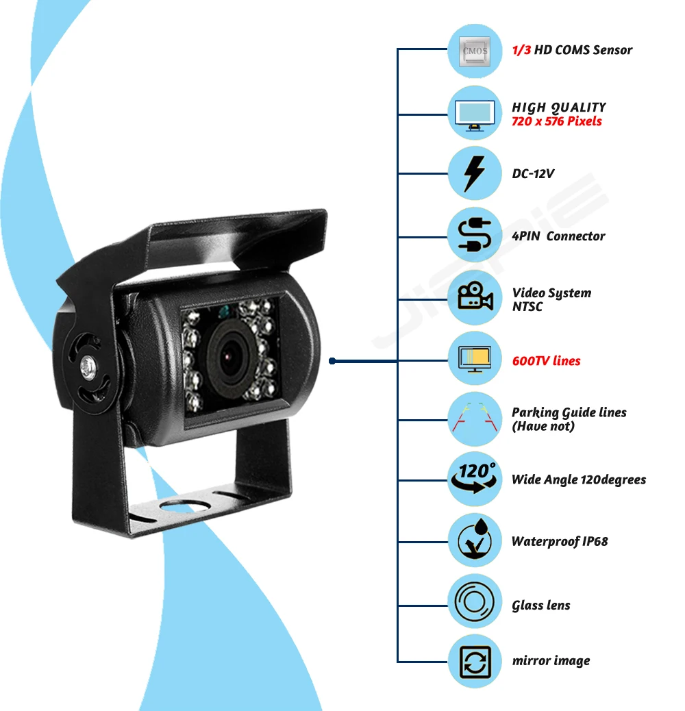 JIEPIE Backup Camera 9 MP5 Big Screen Mirror Monitor Kit System for Trucks Trailers IP68K Waterproof Reversing camera Monitor