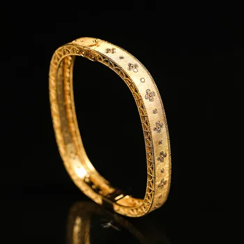 

S925 Sterling Silver Fine Jewelry Italian Style High Quality Vintage Cubic Zircon Clover Square Bangle for Women