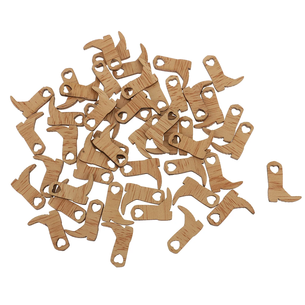 Pack of 50 Pieces Cowboy Boot Wooden Embellishments Crafts Embellishment for Wedding