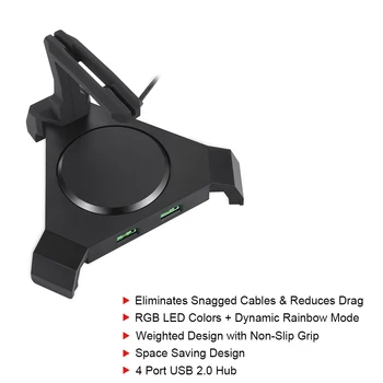 

MOTOSPEED Q20 Gaming Mouse Bungee Cable Holder with 4 Port USB Hub 4 LED Color Modes RGB Lighting Wire & Cord Management