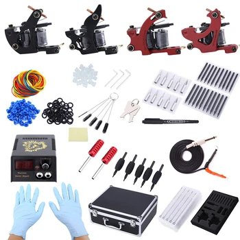 

Complete Tattoo Kit 4 Machine Guns Shader Liner Needles Tips Power Supply with Storage