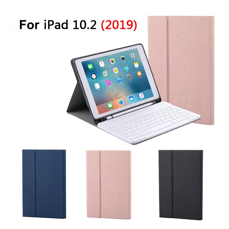 

For Apple ipad 7 10.2" 2019 American Tablet Bluetooth Keyboard Cover and PU Leather Protective Case with Pen Holder