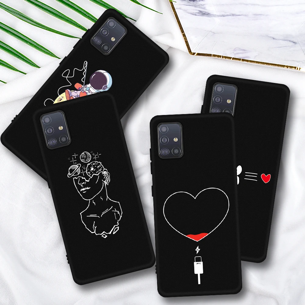 For Samsung Galaxy A71 A51 Black Pattern Silicone Case On SM A515F A715F Soft TPU Fundas |