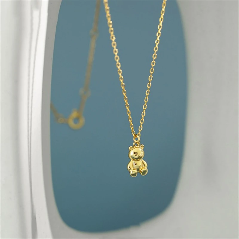 YIZIZAI Gold Color Necklaces For Women Cute Bear Pendants Link Chain Necklace Plata De Ley Collares Mujer Jewelry