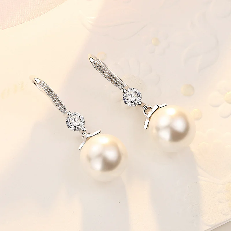 Imitation Pearl Dangle Earrings CZ Women Engagement Wedding Accessories dangle earrings,pearl earrings,drop earrings,pendant earrings,long earrings,crystal earrings