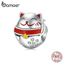 Bamoer 925 пробы Серебряный японский счастливый кот эмаль животное Шарм для женщин серебряный браслет со змеей 3 мм Ювелирные изделия SCC1374