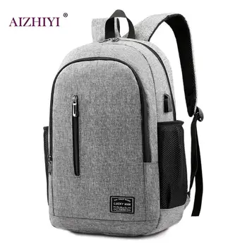 

Male Business Casual Men Computer Backpack Teen Boys Solid Color USB Charging Travel Laptop Shoulder Bags Knapsack