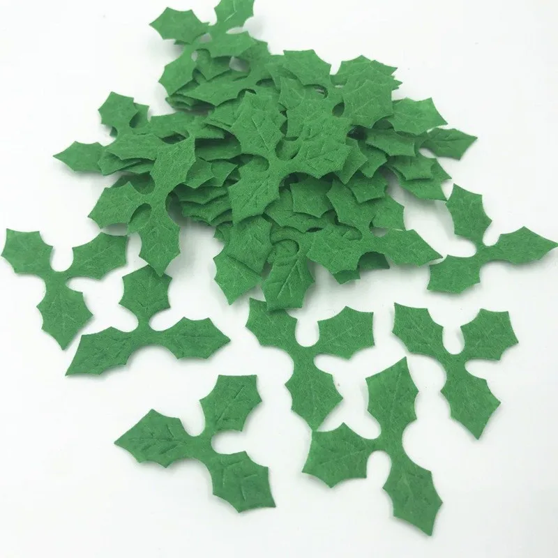 DIY 200pcs Green Holly leaves Felt Appliques for Christmas Decoration DIY 36mm