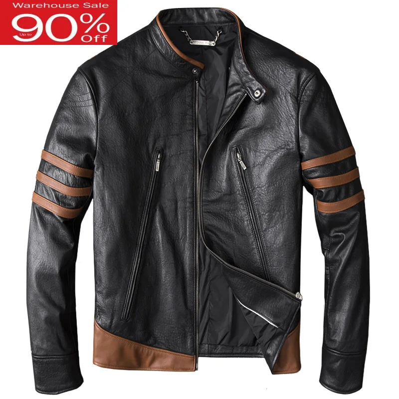 

Wolverine Men's Winter Genuine For Men Motorcycle Pilot Bomber Jacket Natural Real Leather Male Aviator Coat 2020