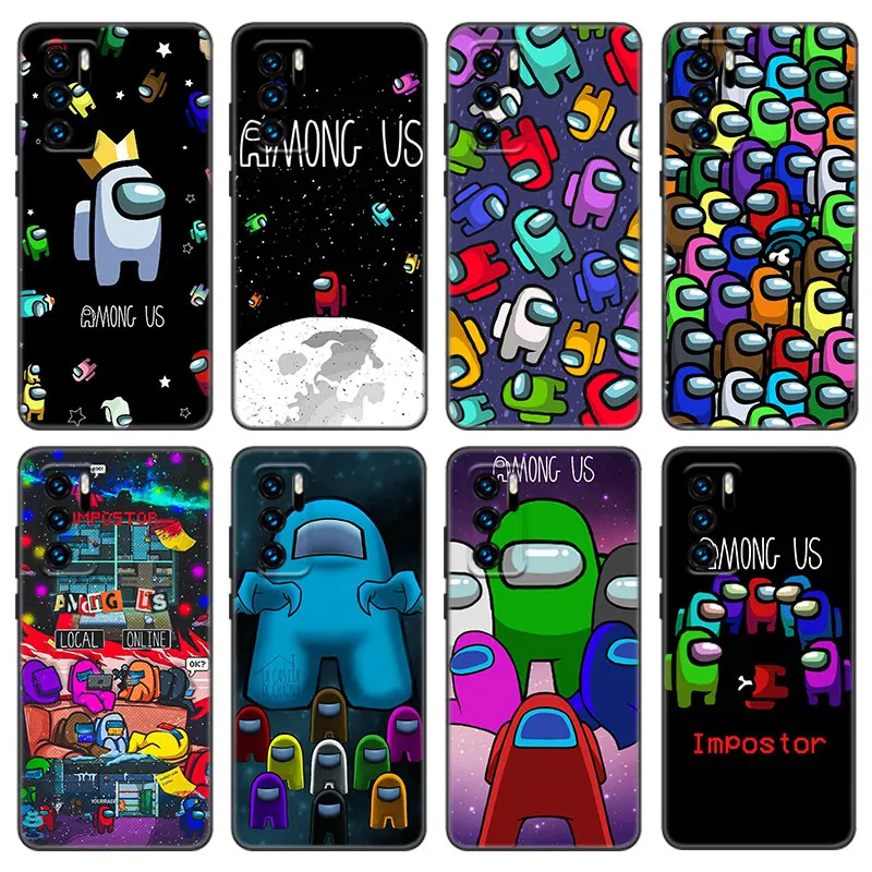 Among-Us Game Case For Huawei P50 P40 P30 P20 Pro P10 P9 P8 Lite 2017 P Smart Z S 2021 2020 2019 2018 Black Cover | Мобильные