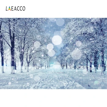 

Laeacco Winter Forest Wood Trees Snow Bokeh Landscape Photography Backgrounds Customized Photographic Backdrops for Photo Studio
