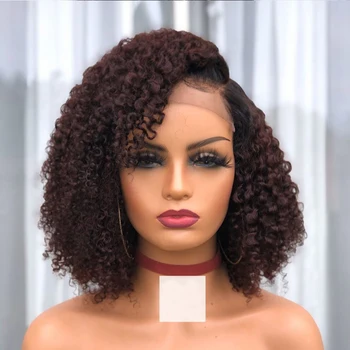 

180Density Bouncy Curly Deep Part Transparent Lace Front Wigs with Baby Hair Cropper Brown Ombre 360 Lace Frontal Human Hair Wig