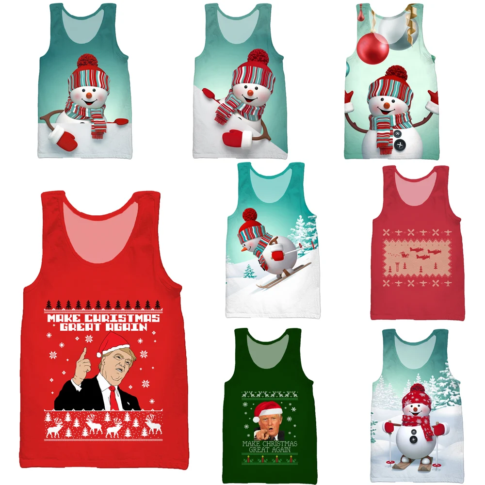 

SONSPEE Men Women Donald Trump Sweatshirt 3D Print Christmas Snowman Vest Street Tank Top Sleeveless Hip Hop Funny Pullover C083