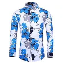 Новинка, весенние мужские рубашки, повседневные приталенные рубашки с длинным рукавом, мужские рубашки с цветочным принтом, Гавайские рубашки, мужские рубашки размера плюс 7XL