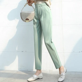 

Women 2020 Spring Harem Pants Loose Work Suit Casual Solid Black Nature Waist OL Style Plus Size Pants Female Trousers