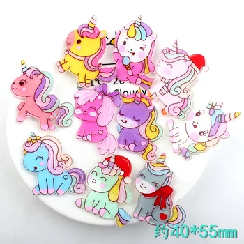 

10Pcs Glitter Unicorn Acrylic Planar Flatback Resin Cabochon Fit Phone Decoration Embellishments Craft DIY Accessories 40*55mm