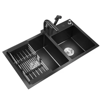 

YUJIE Black nano 304 stainless steel manual sink black diamond nano kitchen sink sink double bowl FB7843