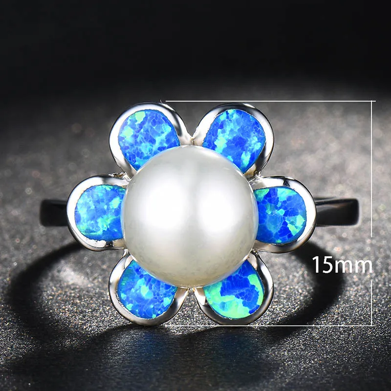 Bague Ringen, 925 пробы, серебряные кольца для женщин, в форме цветка, 15 мм, опал, жемчуг, драгоценный камень, женские Украшения, размер 6-10