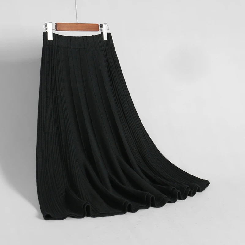 Вязанная женская юбка средней длины с высокой талией, модная женская плиссированная юбка осень-зима, Faldas Jupe Femme Saia