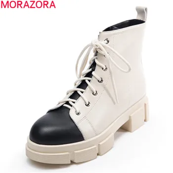 

MORAZORA 2020 New arrival fashion women brand boots genuine leather boots med heels round toe mixed colors ankle boots