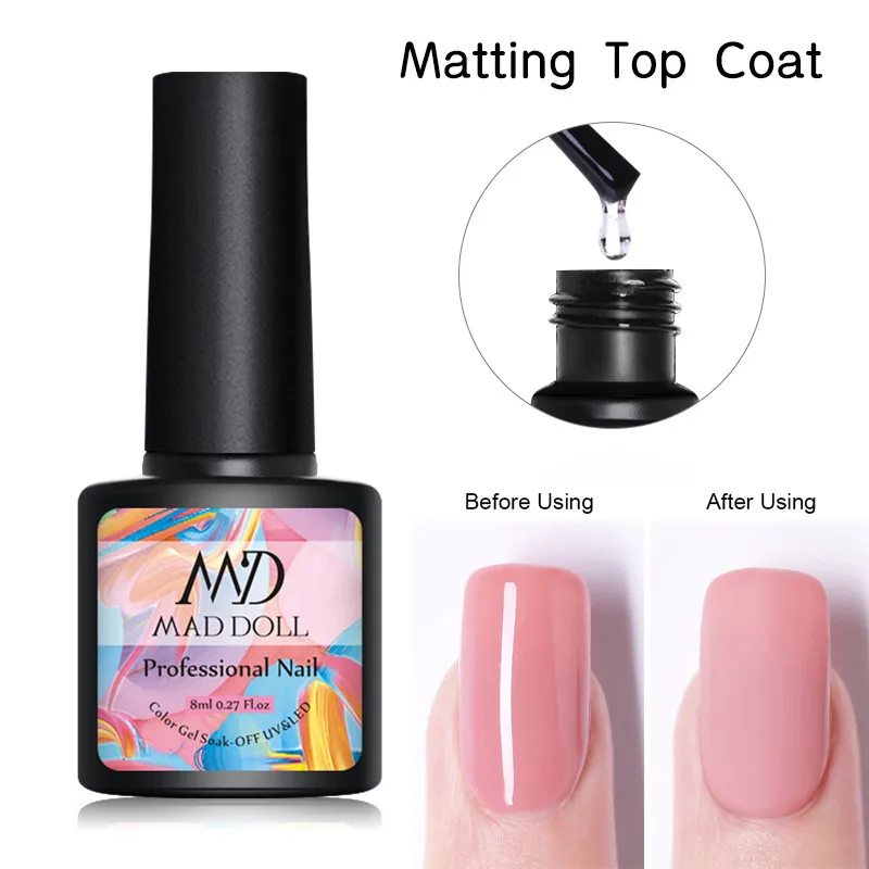 Matting Top Coat MAD DOLL, 8 мл, 60 цветов, Гель-лак для ногтей, чистый цвет ногтей, Гель-лак для ногтей, отмачиваемый, УФ Гель-лак, Базовое покрытие, не протирается, верхнее покрытие - Цвет: Matting Top Coat
