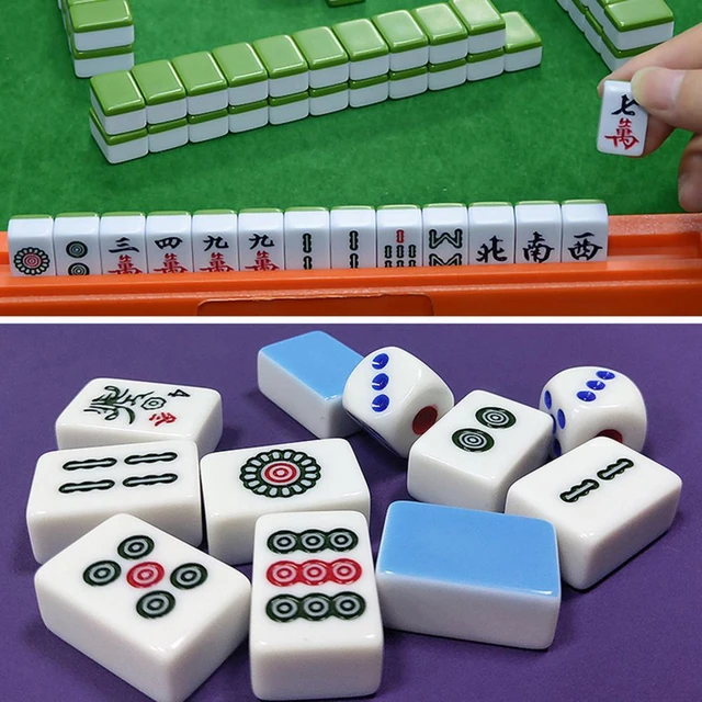 XXZY Chinese Mahjong Portable Travel Mahjong Set Melamine Mah-Jong with  Aluminum Box Table Majiang Chess Set Game（144 Tiles） (Color : Green, Size 