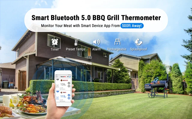 ThermoPro TP-920 500ft Long Range Bluetooth Meat Thermometer Wireless Grill  Thermometer with Dual Probe Smart Rechargeable BBQ Thermometer for