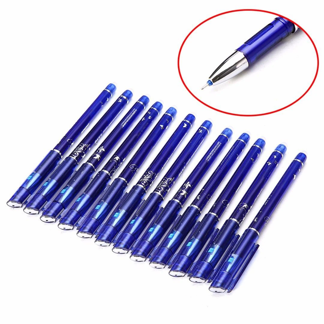 

Homework Erasable Gel Pens Drawing Sign Writing Take Notes 12pcs 14.5cm 0.5mm Blue Ink Magic Student