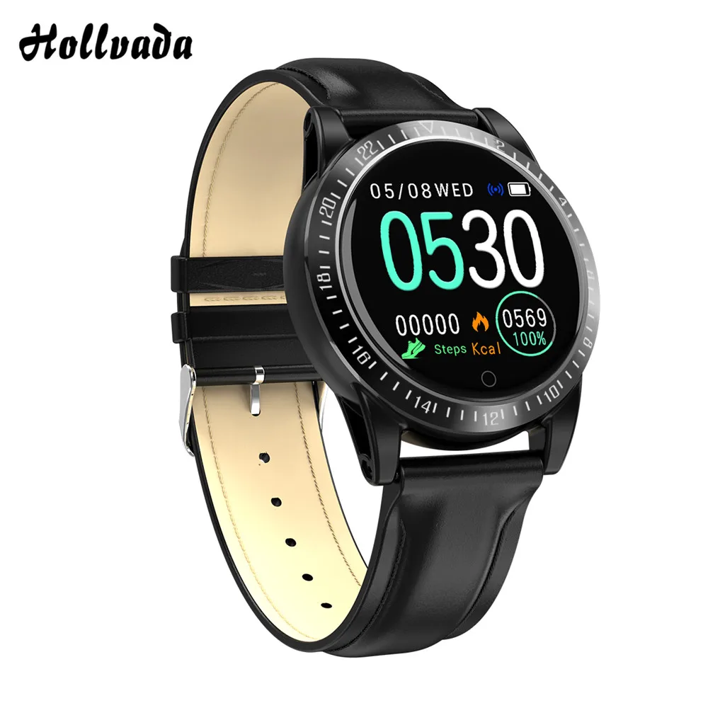 black leather AK19 smart watch 1,3 дюймовый экран IP68 водонепроницаемый смарт-браслет-измеритель пульса Мониторинг Артериального Давления кардио-браслет - Цвет: black leather