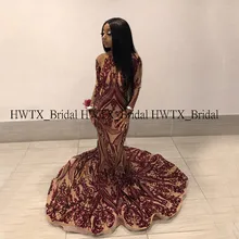 Длинное платье для выпускного вечера es с высоким горлом и длинным рукавом в стиле русалки бордовое с блестками кружевное женское африканская темнокожая девушка платье для выпускного вечера на заказ