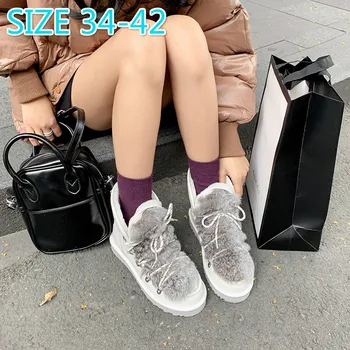 

Lace-up Rubber Platform Short Boots for Women Flats Round Toe Suede Ankle Boots for Women 2019 Warm Winter Snow Boots for Women