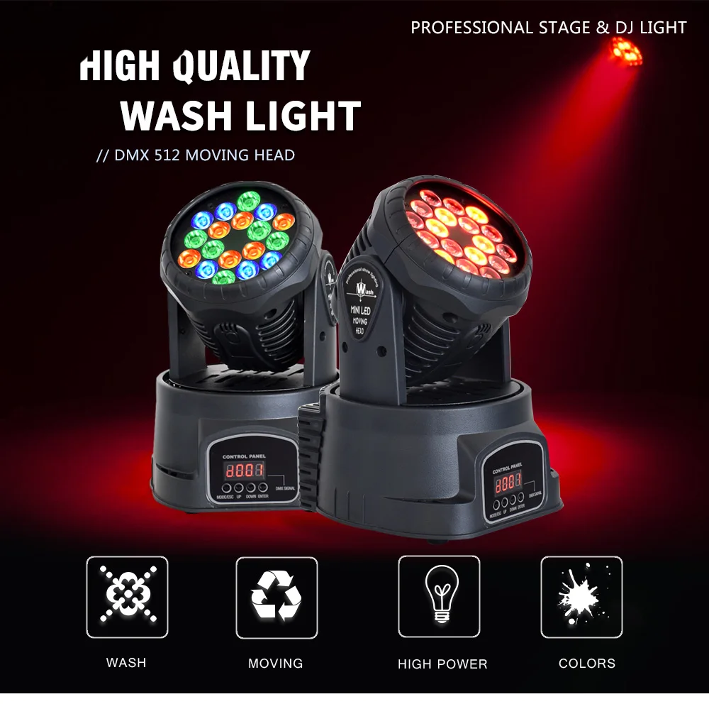 18x3 Вт RGB LED Wash перемещение головы свет сценический Освещение