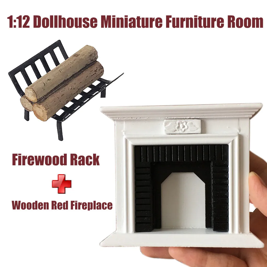 Dollhouse Wooden 1:12 Scale Fireplace Miniature Furniture Room Decoration