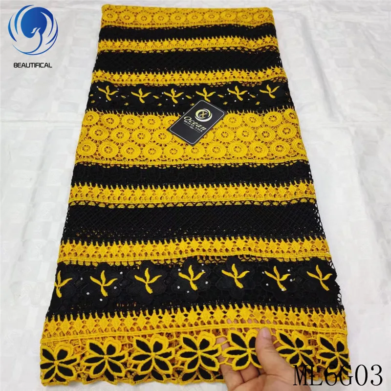 

BEAUTIFICAL High Quality African Laces Embroidery for Dress Sewing Fabric Guipure Lace Cord Lace 5 yards ML6G03