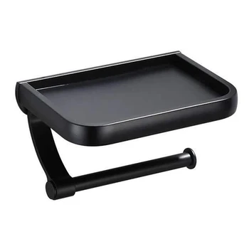 

1pcs Wall Mounted Black Toilet Paper Holder Tissue Paper Holder Roll Holder With Phone Storage Shelf Bathroom Accessories
