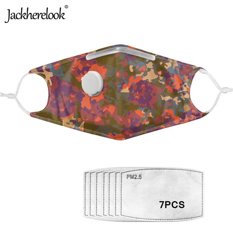 

Jackherelook Camouflage Pattern Adults Breath Valve Mouth Mask 2020 Fashion Men Dustproof Washable Mask with 7Pcs Filters PM2.5