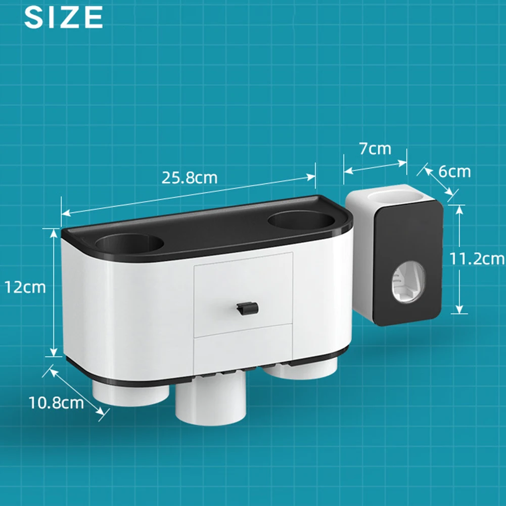 Durable Toothpaste Dispenser Dustprooof Magnetic Adsorption Wall Mount Drill-free Home Easy Clean Toothbrush Holder Set Bathroom