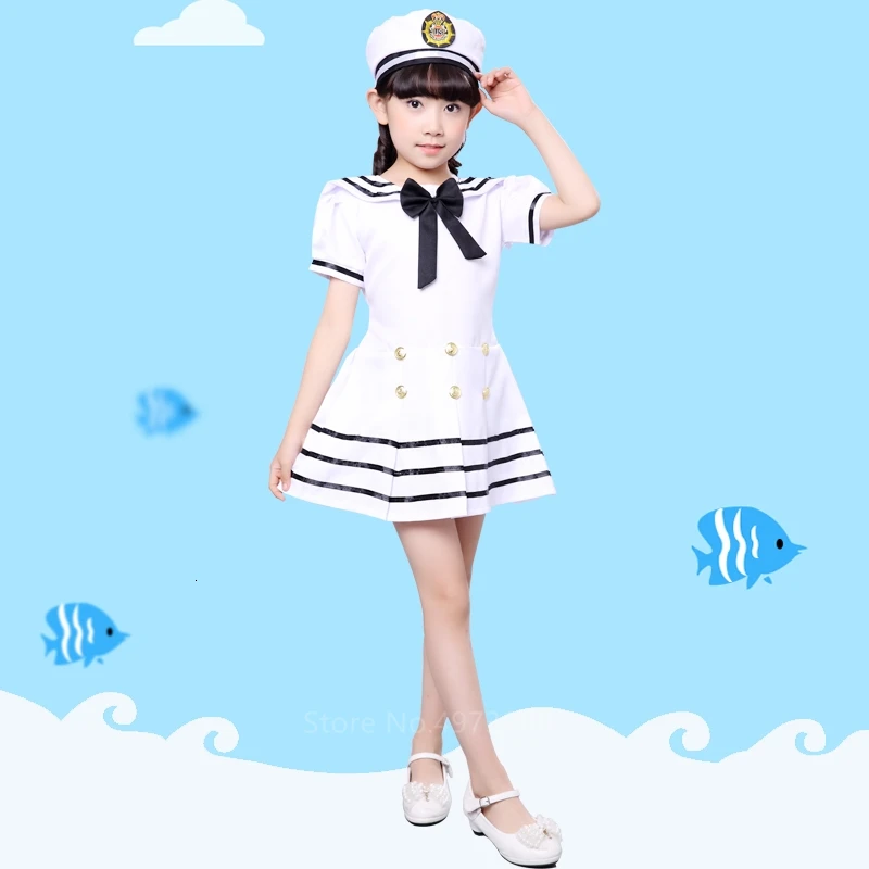 Girl Suit Моряцкий костюм для хора для маленьких девочек и мальчиков костюм синий Хэллоуин Косплэй карнавальный вечерние армейский Костюм Аниме школьная одежда для сцены танцевальные - Цвет: Girl Suit