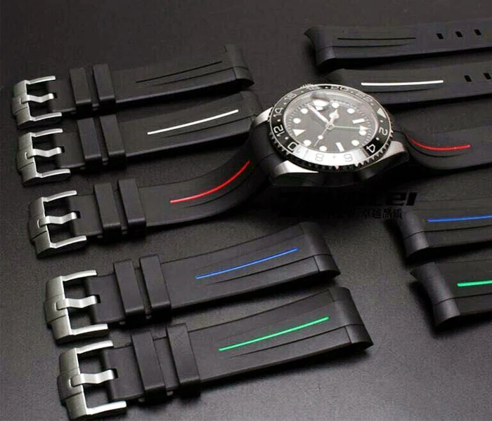 

20mm Lug Width Black Rubber Band Strap Curved Ends Fit 40mm mens Watch