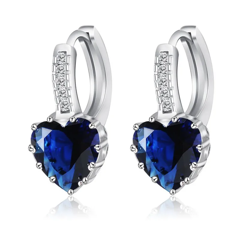 925 Sterling Silver Stud Earrings for Women Colorful Heart Stone CZ Stone Korean Trend