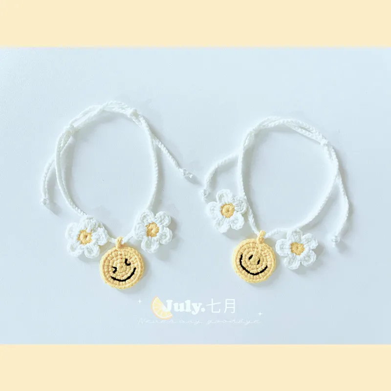 Customized pet cats dogs handmade woolen yarn woven collars necklaces cute smiling faces flowers | Дом и сад